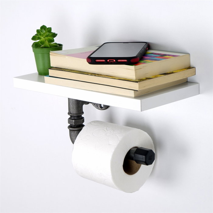 Hanah Home Boruraf235 Portarrollos de Papel Higiénico MDF Montaje Pared Blanco 30x12x23 cm
